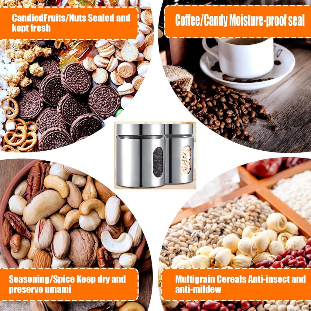 2-Piece 20 Oz Airtight Kitchen Canisters Stainless Steel Glass Food Storage Jars with Lids