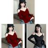 Plain Fabric Vneck Long Sleeve Tshirt With Embroidery For Women