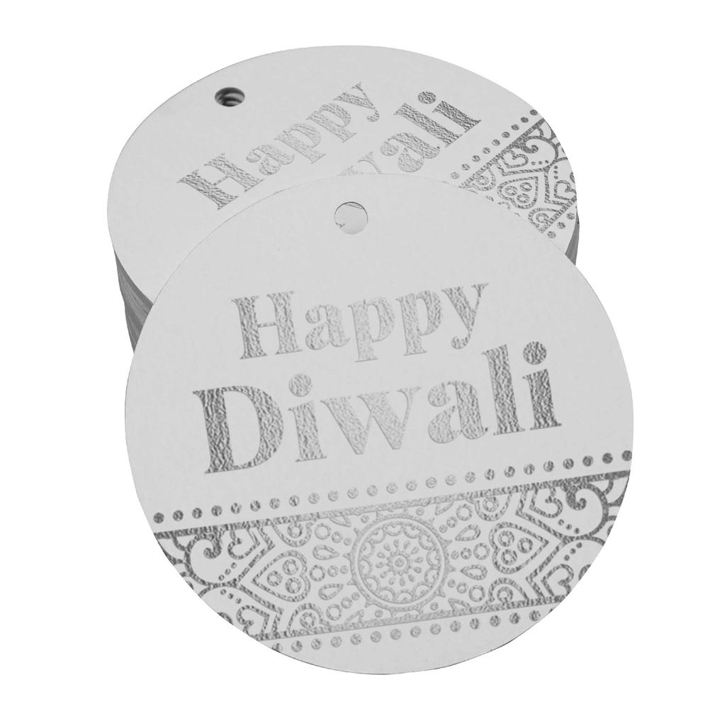 Inkdotpot 100 Pack Happy Diwali Favor Paper Tag Craft Real Gold Foil Hang