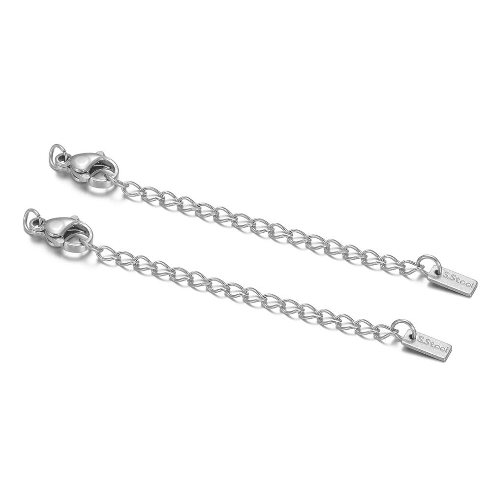 10pcs Gold Color Stainless Steel Extension Tail Chains Lobster Clasps Connector DIY Bracelets Making Necklaces Components