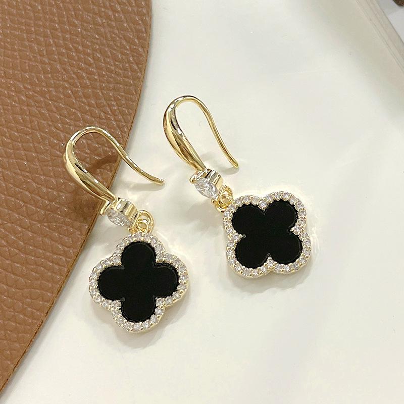 Red Four-Leaf Clover Earrings for Women - High-End, Fashionable Silver Jewelry with Chic Fragrance Style.