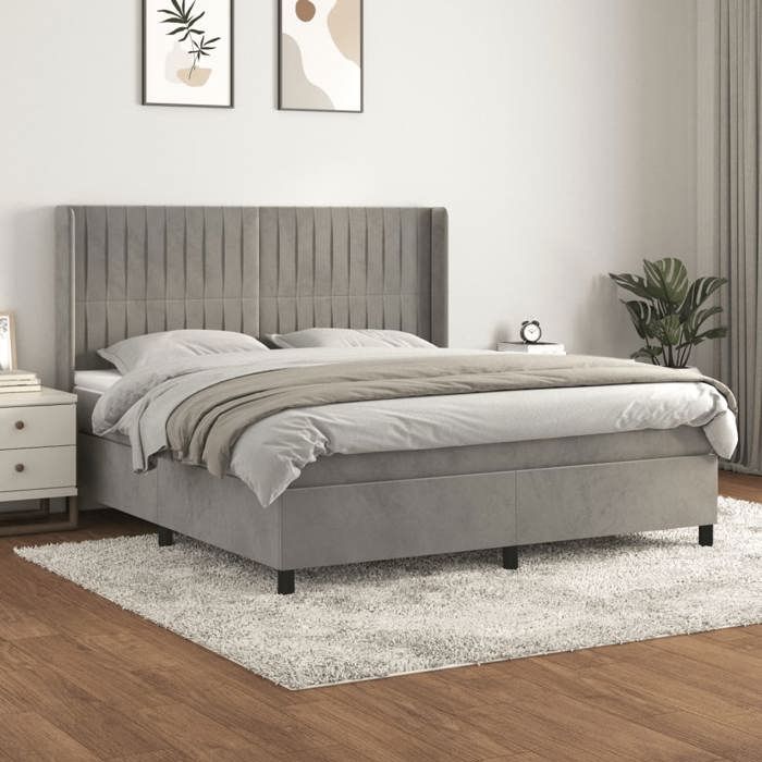 3132813 vidaXL Lit à sommier tapissier et matelas Gris clair 180x200cm Velours