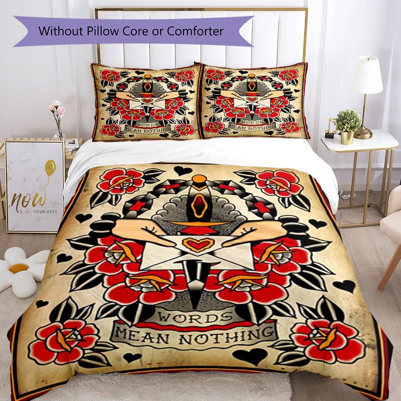 Tattoo Style Bedding Set Breathable Duvet Cover with Pillowcases Decorative Bed Linen for Bedroom Home Decoration Birthday Gift