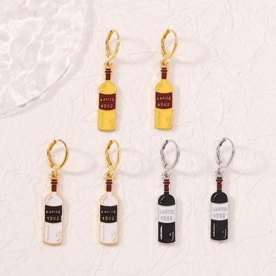 Yiwu Jewelry Women's Cross-border E-commerce Amazon Explosion Cute Temperament Red Wine Bottle Dripping Oil Versatile Earrings Earrings
