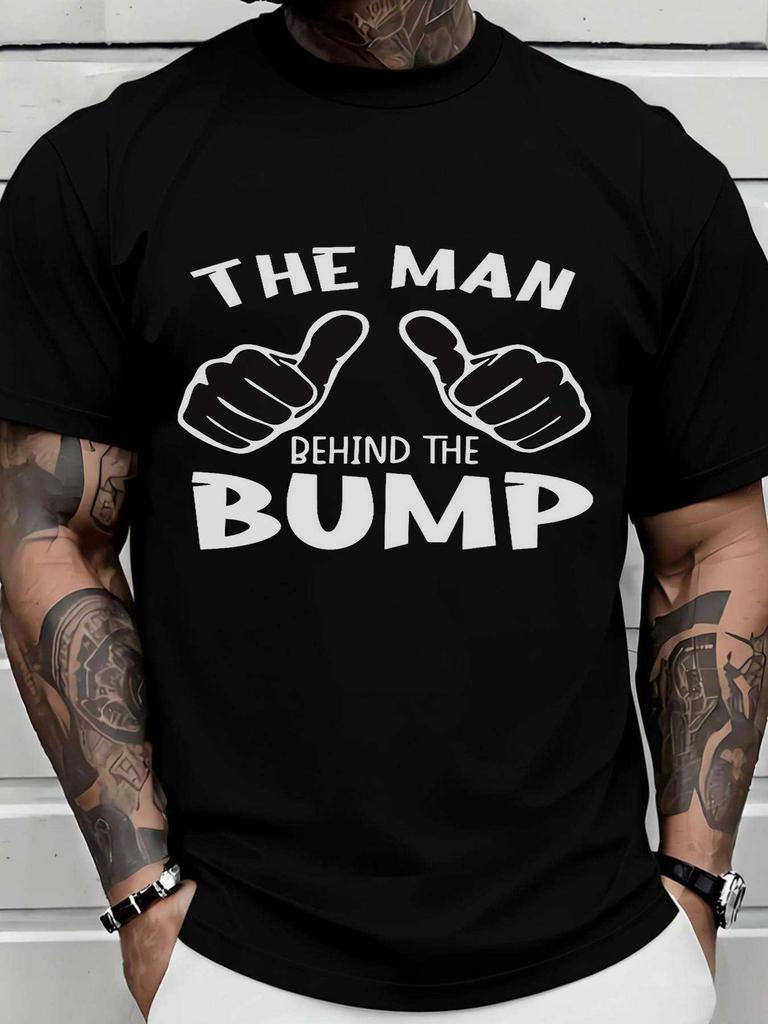 Unisex The Man Behind The Bump Graphic T-Shirt Fun Pregnancy Announcement, Cute Partner Reveal, Humo