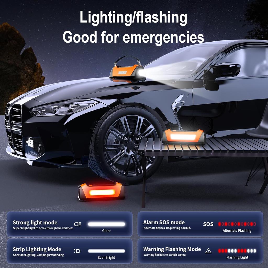 Startovací box do auta s vzduchovým kompresorem, 800 lumenovým LED světlem a 180 PSI přenosnou baterií, 12V automatický hustič pneumatik a startovací box v jednom, LCD displej