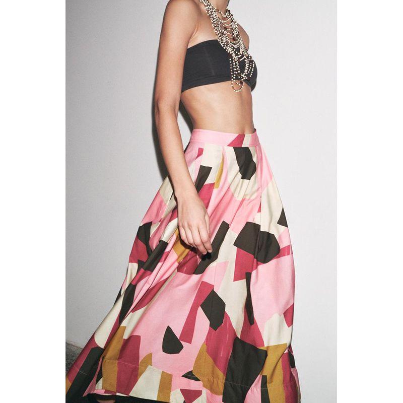 Spring and Summer New Women's Clothing Pleated Decoration A- line Hem Cotton Spinning High Waist Print Midi Dress 2183048