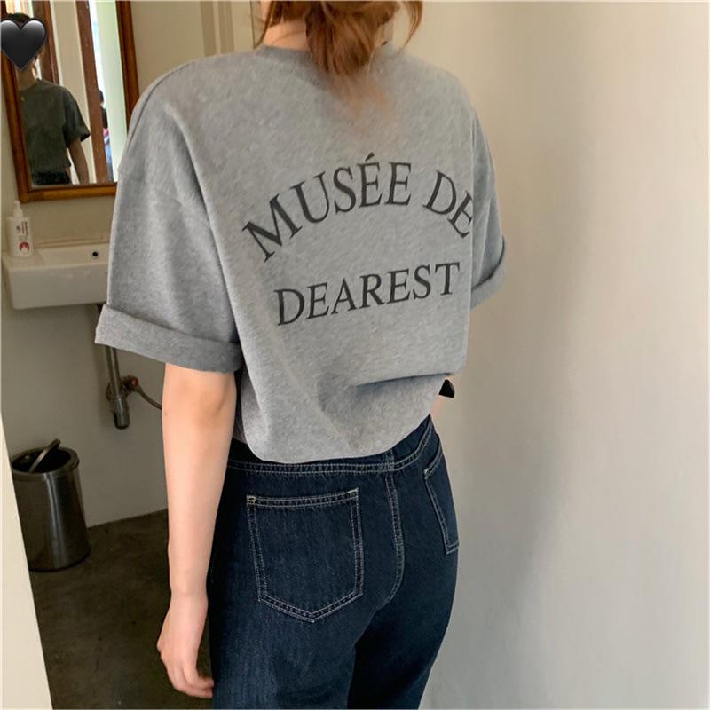 

2024 Korean Style Loose Short Sleeve Women s T-shirt with Back Letter Print L