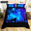 Galaxy Wolf Duvet Cover Set Full Size Bedding Set for Boys Girls Wolf Head Printed Duvet Cove Set 1 Quilt Cover 2 Pillowcases