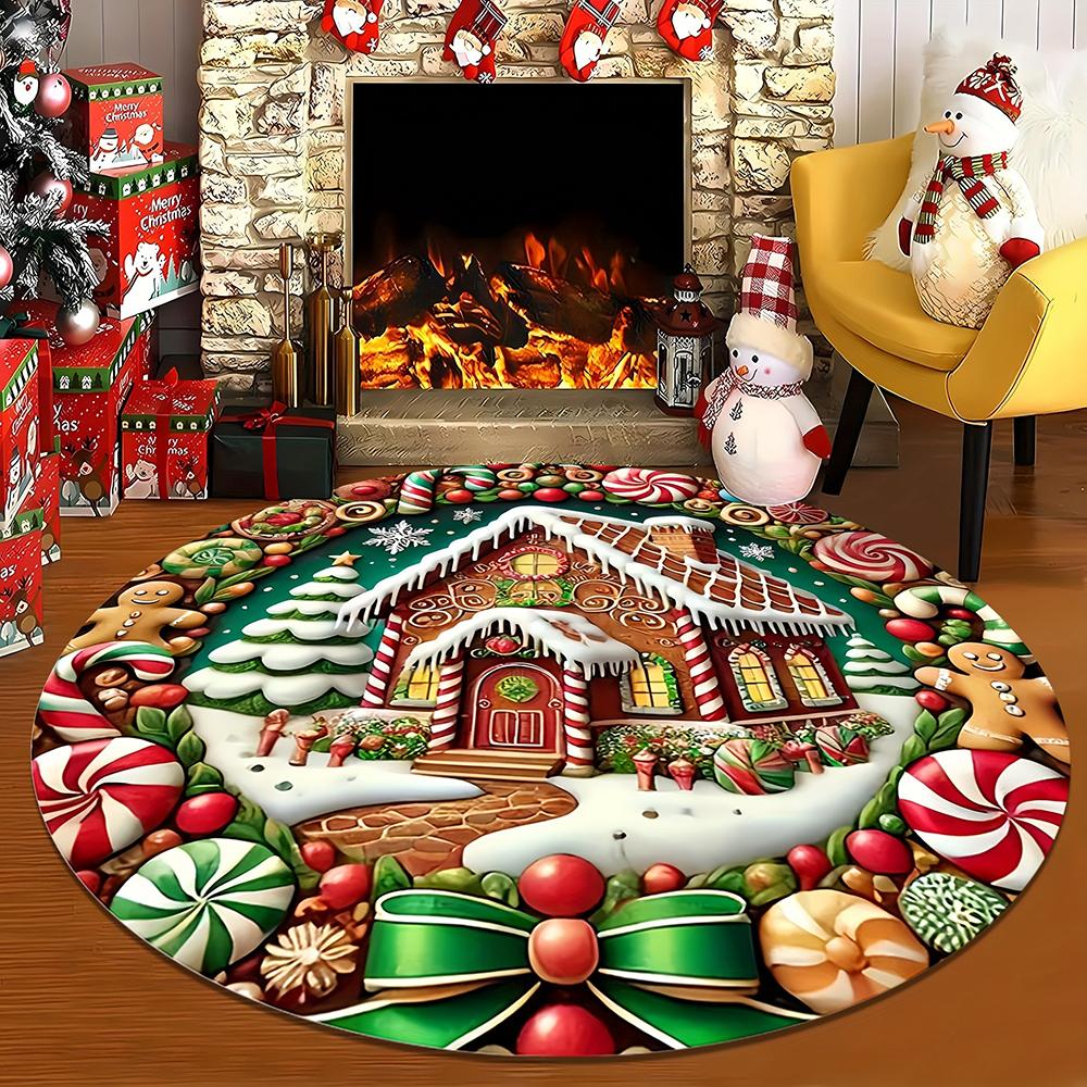 Christmas Round Rugs: Gingerbread House, Nutcracker, Snowy Tree & More! Bedroom room floor mats New Year home decoration