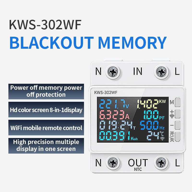 8 In 1 WIFI Energy Meter Color Screen Phone Remotely APP Control AC  2P AC 170V~270V Power Voltmeter Voltage Amps Watt Kwh Meter