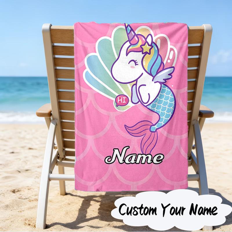 Custom Name Unicorn Dreams Art Microfiber Beach Towel Super Soft & Absorbent for Bath, Beach, Travel Bath Time Accessory, Fan gifts
