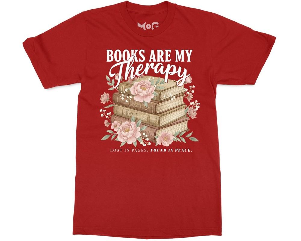 Books Are My Therapy Floral TShirt Bookworm Flower Shirt Bookish Reader Gifts S