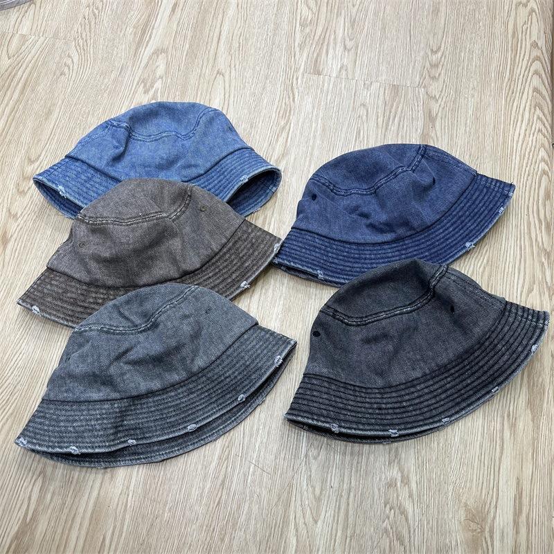 

Autumn and winter new retro washed old denim bucket hat cotton bucket hat fashion Korean wave hat M（56-58cm） світло-синій колір