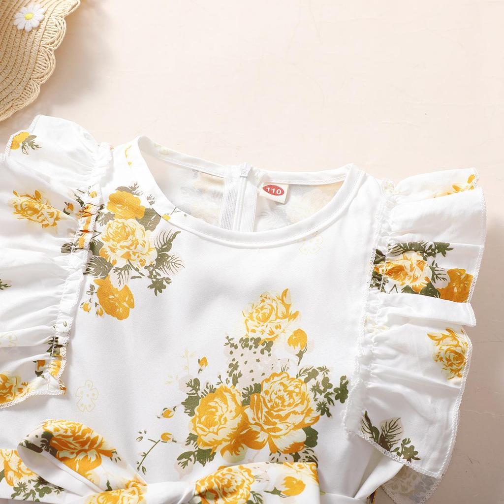 Floral Ruffle Sleeveless Baby Girl Romper Jumpsuit