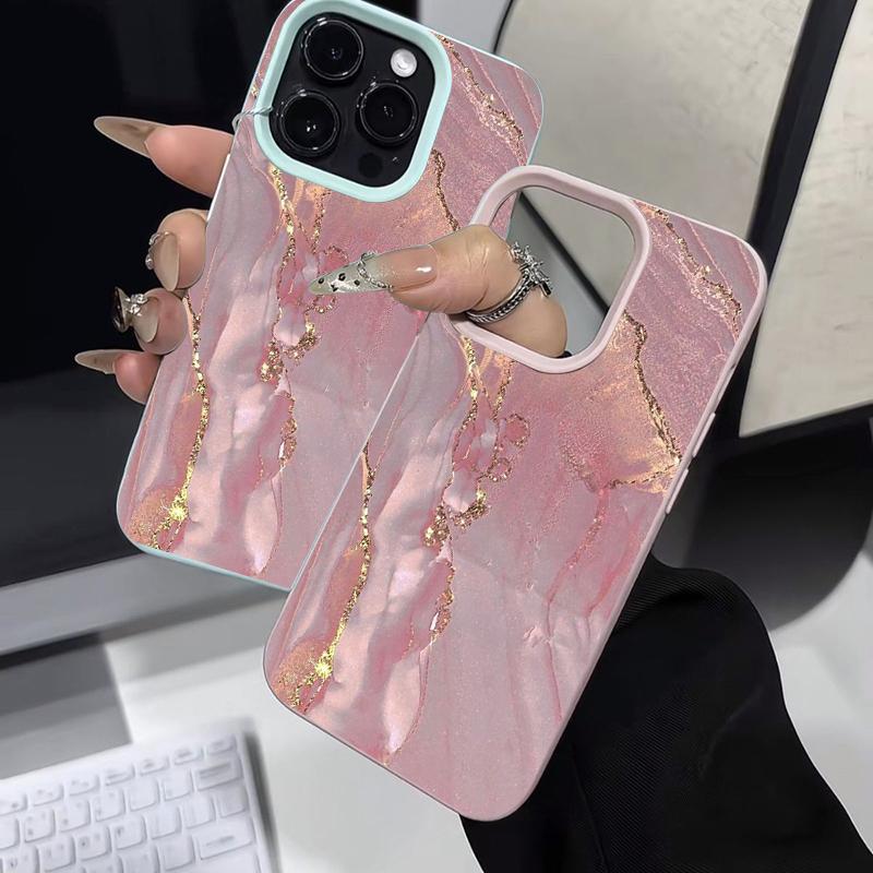 Fashion Luxury Pink Marble Silicone Phone Case For iPhone 13 14 15 16 11 12 17 Pro Max Shockproof Lichee Pattern TPU Soft Cover