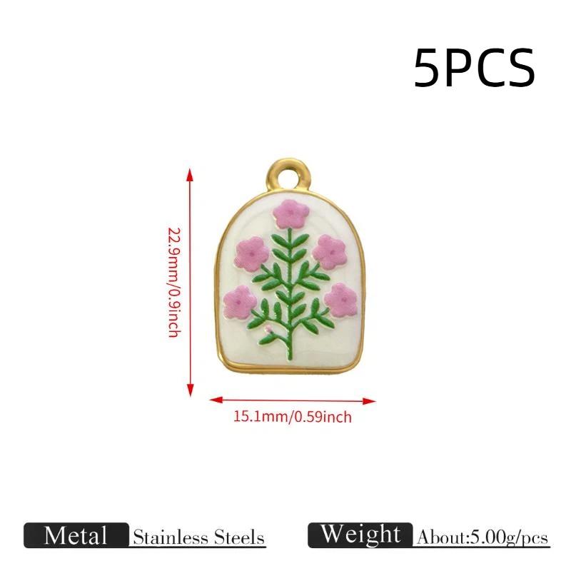 5/8Pcs Vintage Flower Enamel Charm Pendant Stainless Steel Drop Oil Floral Beads For Diy Necklace Bracelet Jewelry Making