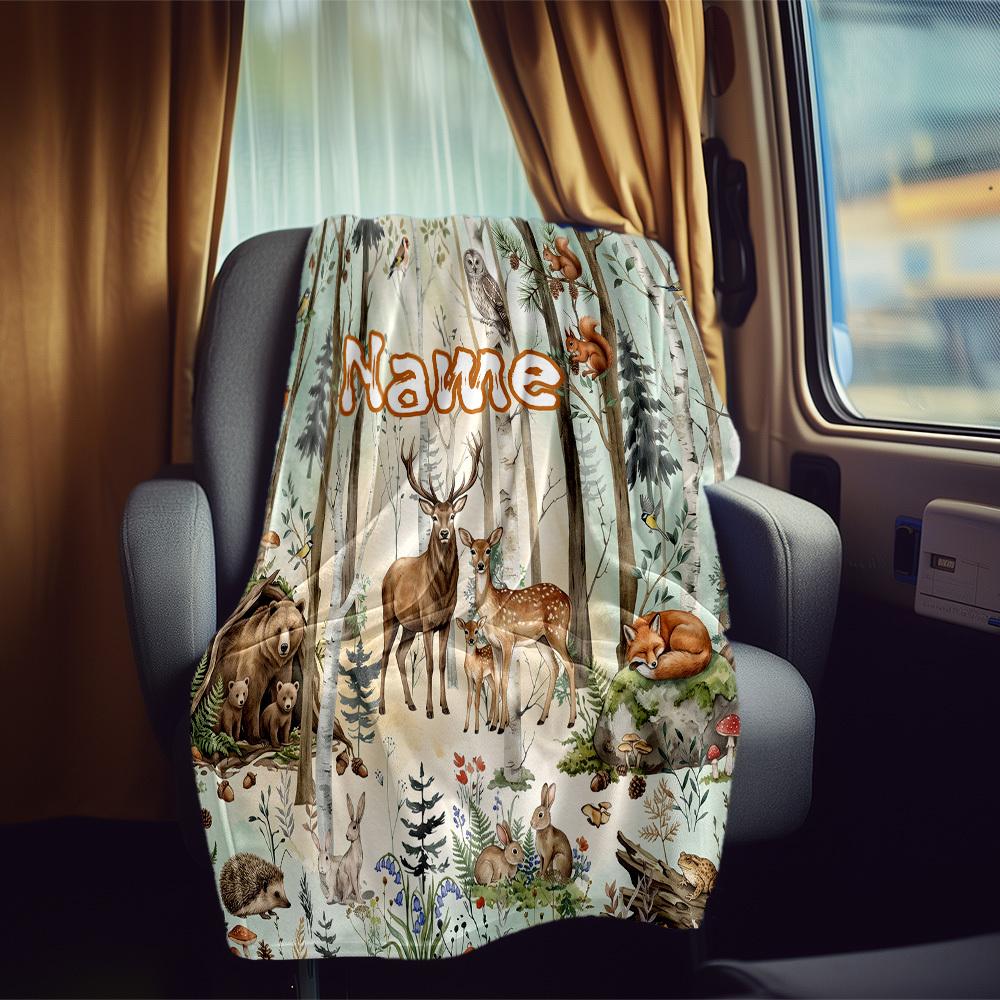 Woodland Wildlife Rv Customize Your Name Blanket Comfortable Soft Lightweight Multiseasonal Blanket For Travel Camping Picnics Sofas Rvs Beds Living