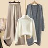 Autumn 2025 Knit Cardigan Set with High-Neck Sweater & Wide-Leg Pants