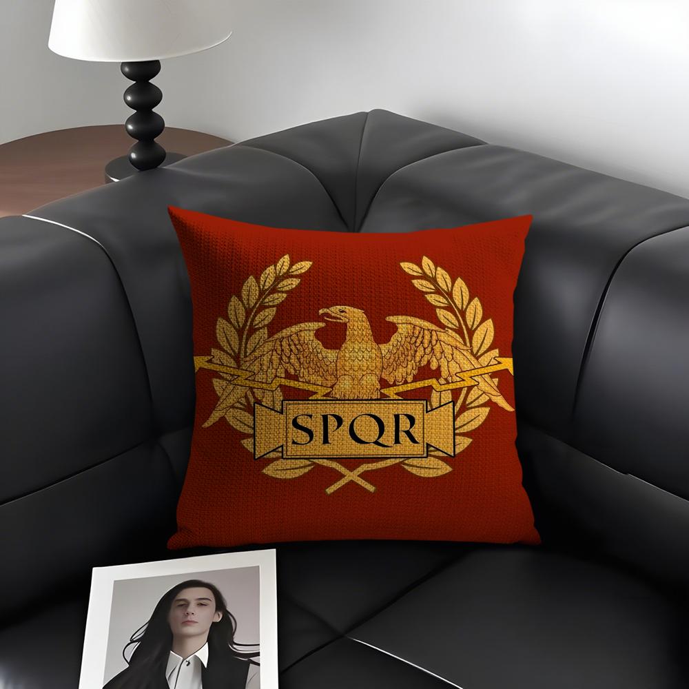 Gold Imperial Eagle Rome Spqr Cushion Cover Natural Linen Organic Fabric Double-Sided Printing Sofa Home Decor Gift Pillow Case