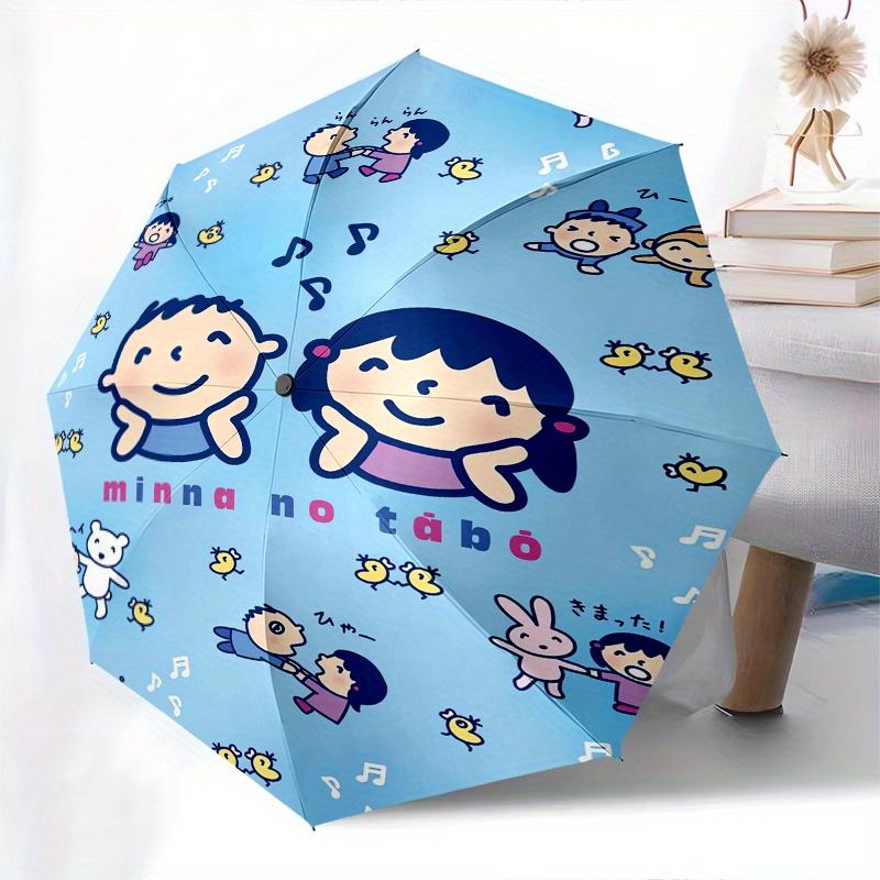 MinnaNoTabo Automatic Folding Umbrella-Simple 8-Rib Design, Bright Cartoon Pattern, Durable Iron Frame, Suitable For Travel, Outdoor, Beach-