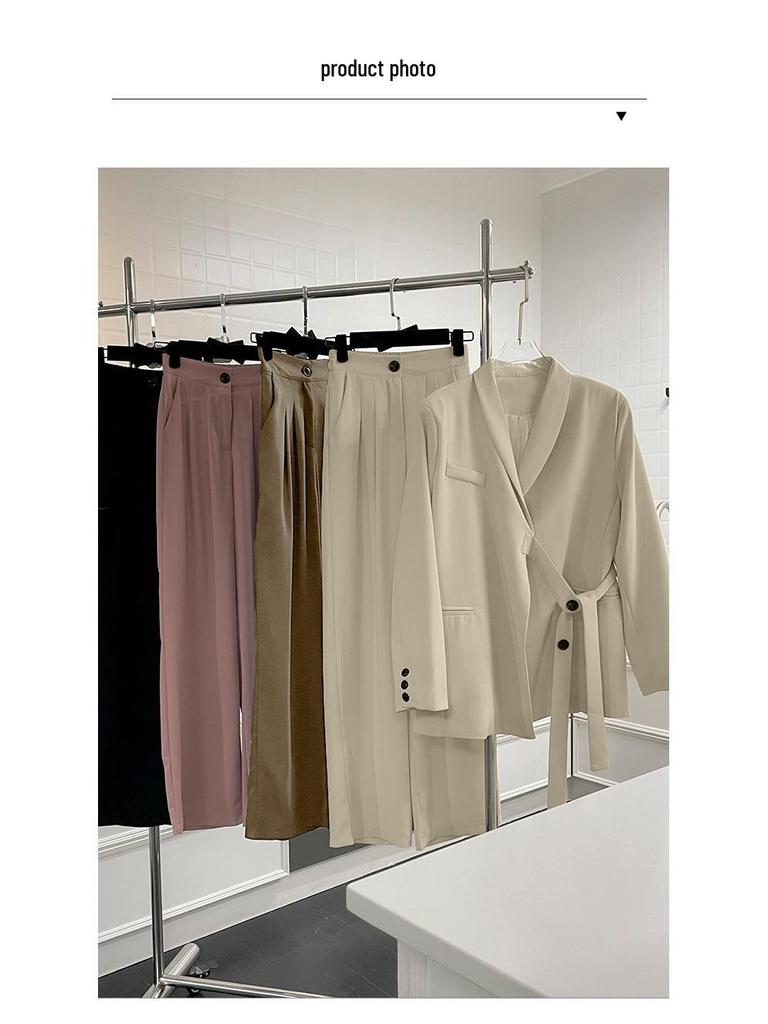 2024 Spring Women's Pink Blazer & Wide-Leg Pants Set