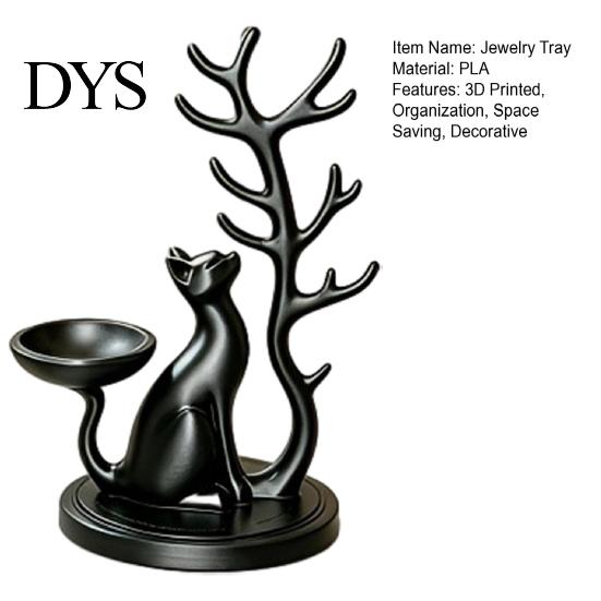 Bedroom Dresser Decor Cute Cat Tree Branch Jewelry Organizer, 3D Printed Earring Bracelet Hair Decorative Trinket Tray Tie Storage Holder, Display