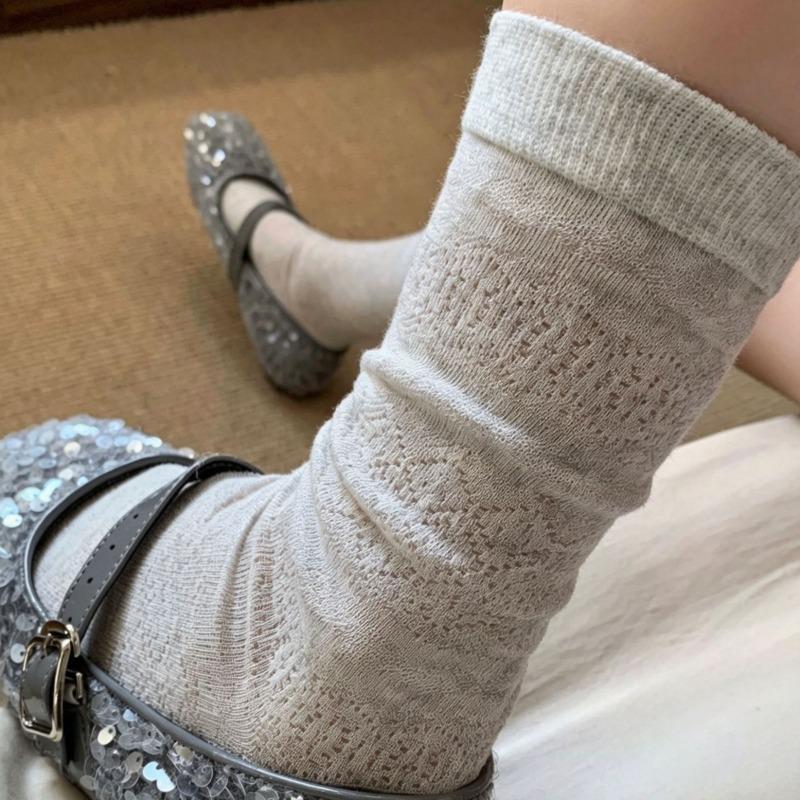 Summer Lightweight Sock Children's Mid-length Retro Patterned Pile Socks, Simple Pile Socks, Breathable and Versatile