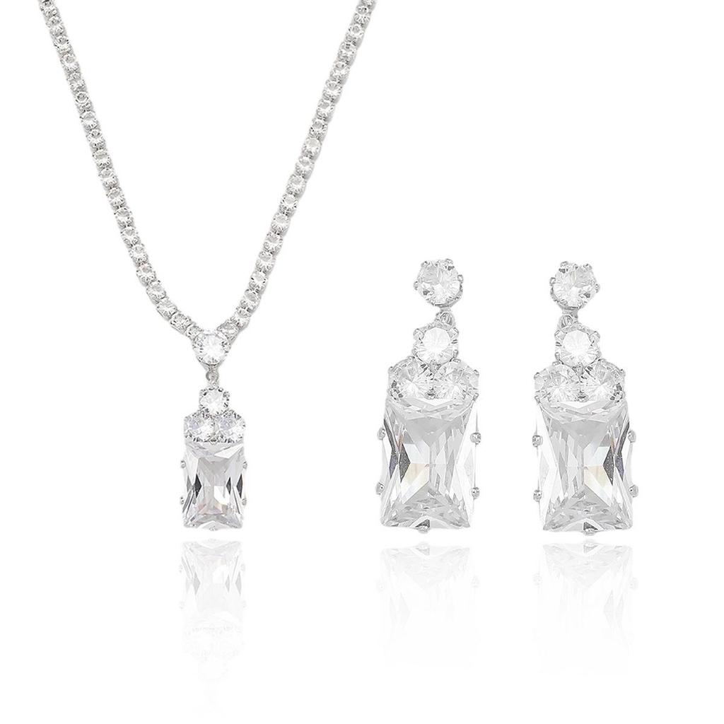 Set Fashion Trend: Zircon Earrings & Square Necklace Jewelry