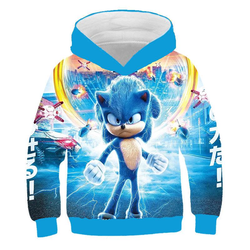 Podzimní 3D mikiny s potiskem Sonic the Hedgehog Módní Ležérní Sportovní Dlouhý rukáv Dětské Chlapecké Mikiny s kapucí