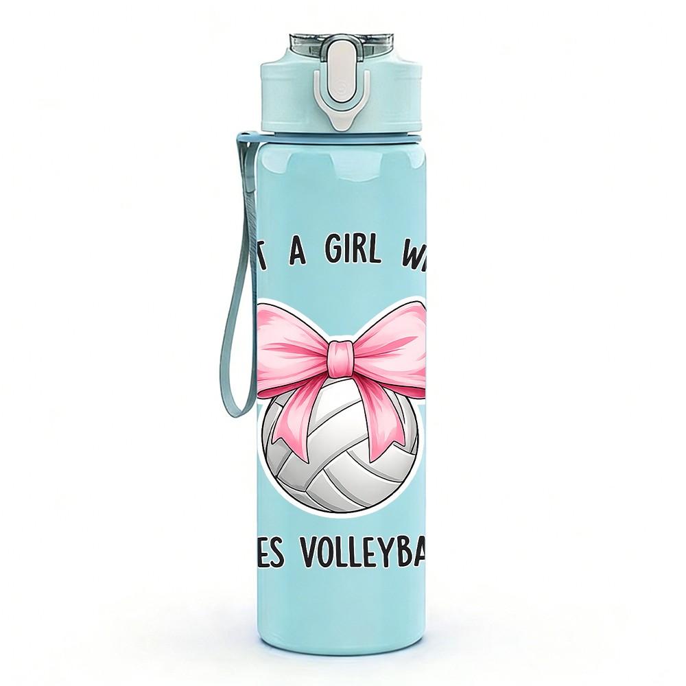 1PC Girl Volleyball Sport Bow Quote Print 750ml Color Plastic Sports Water Bottle Leakproof Flip Straw Lid Suitable for Sports Office Home Use