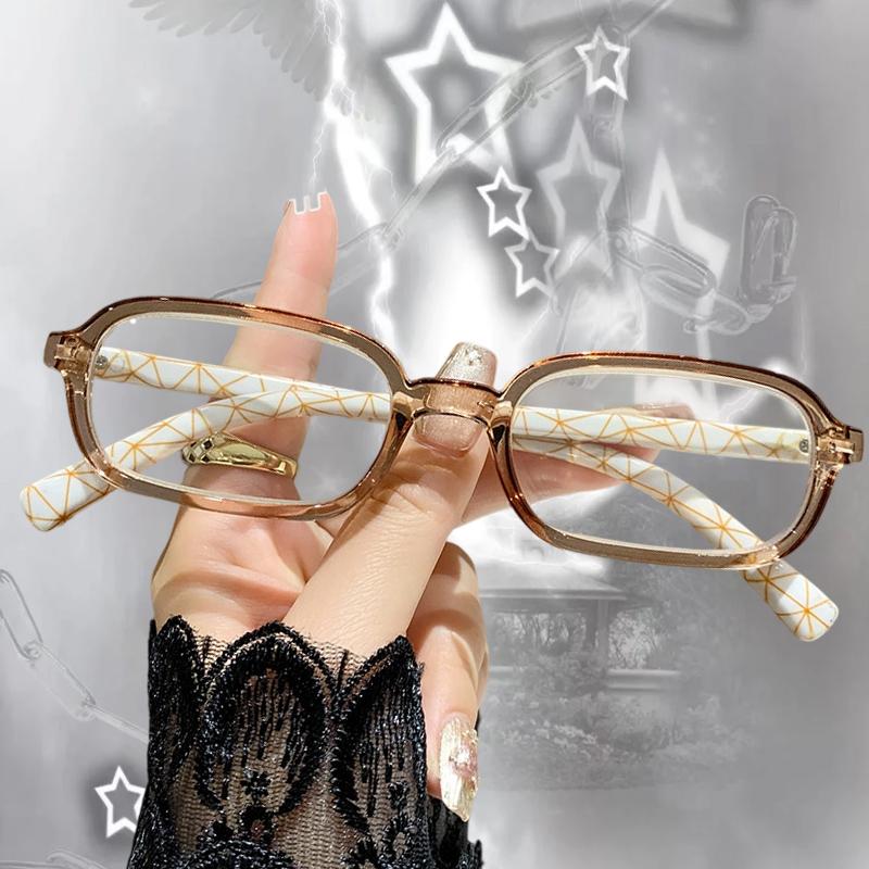 Y2K Printed Square Frame Glasses Women Men Retro Anti Blue Light Trends Eye Protection Eyewear Transparent Leopard Print Glasses