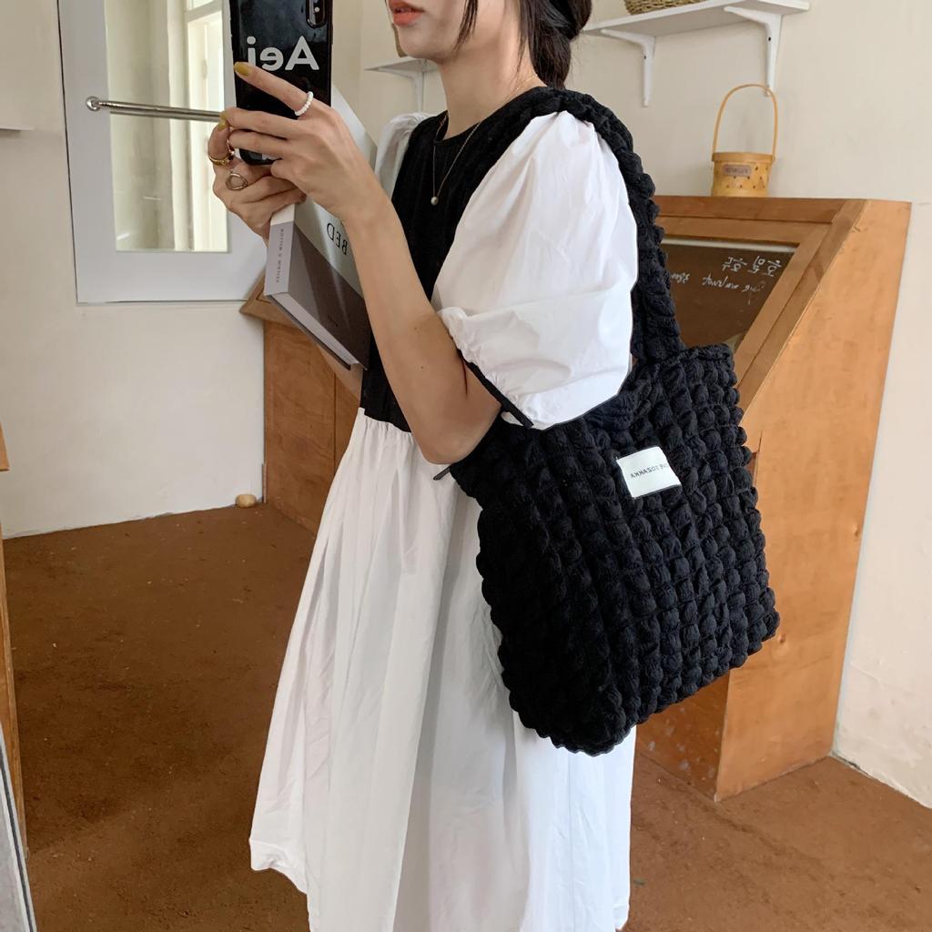 Women Cloud Bubble Flower Shoulder Bag Female Student Simple Handbag Canvas Bag