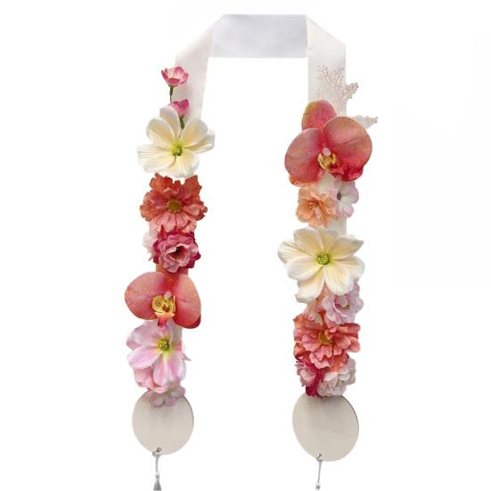 Floral Graduation Stole Handmade Custom Floral Belt with Realistic Faux Silk Flowers Phalaenopsis Roses Dahlias Personalized Engraved Tags Unique Grad