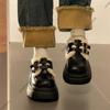 Comemore Black Leather Shoes for Women Winter  New Thick-soled Loafers Padded Cotton Shoes Casual Heeled Belt Buckle Pumps
