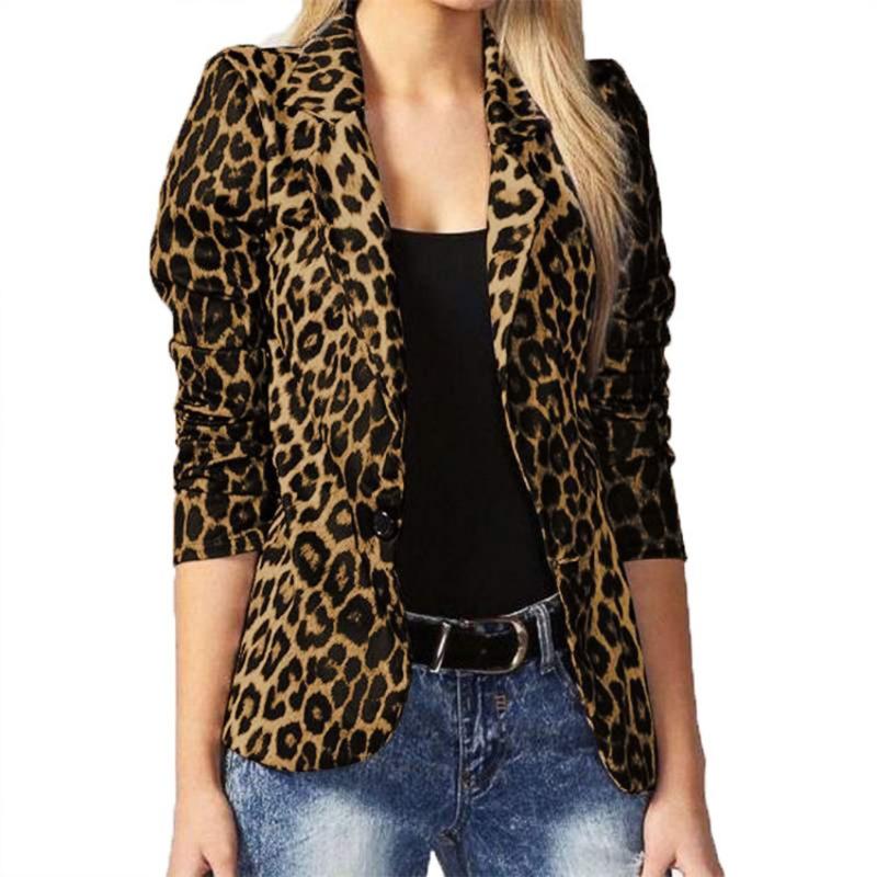Women Elegant Leopard Print Thin Blazer Casual Commute Fashion Outerwear