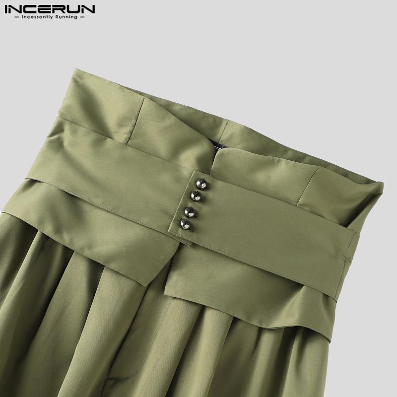 INCERUN Men Layers Zip-up High Waist Casual Long Wide Legs Pants Trousers