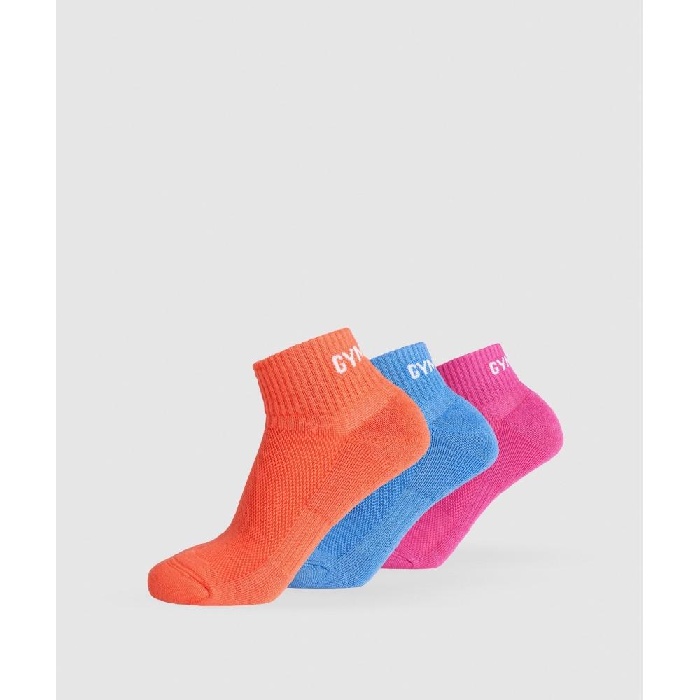 

GYMSHARK Jacquard Quarter Socks 3pk Wannabe Orange Lats Blue Valley Pink I2A7C OBQ9 S