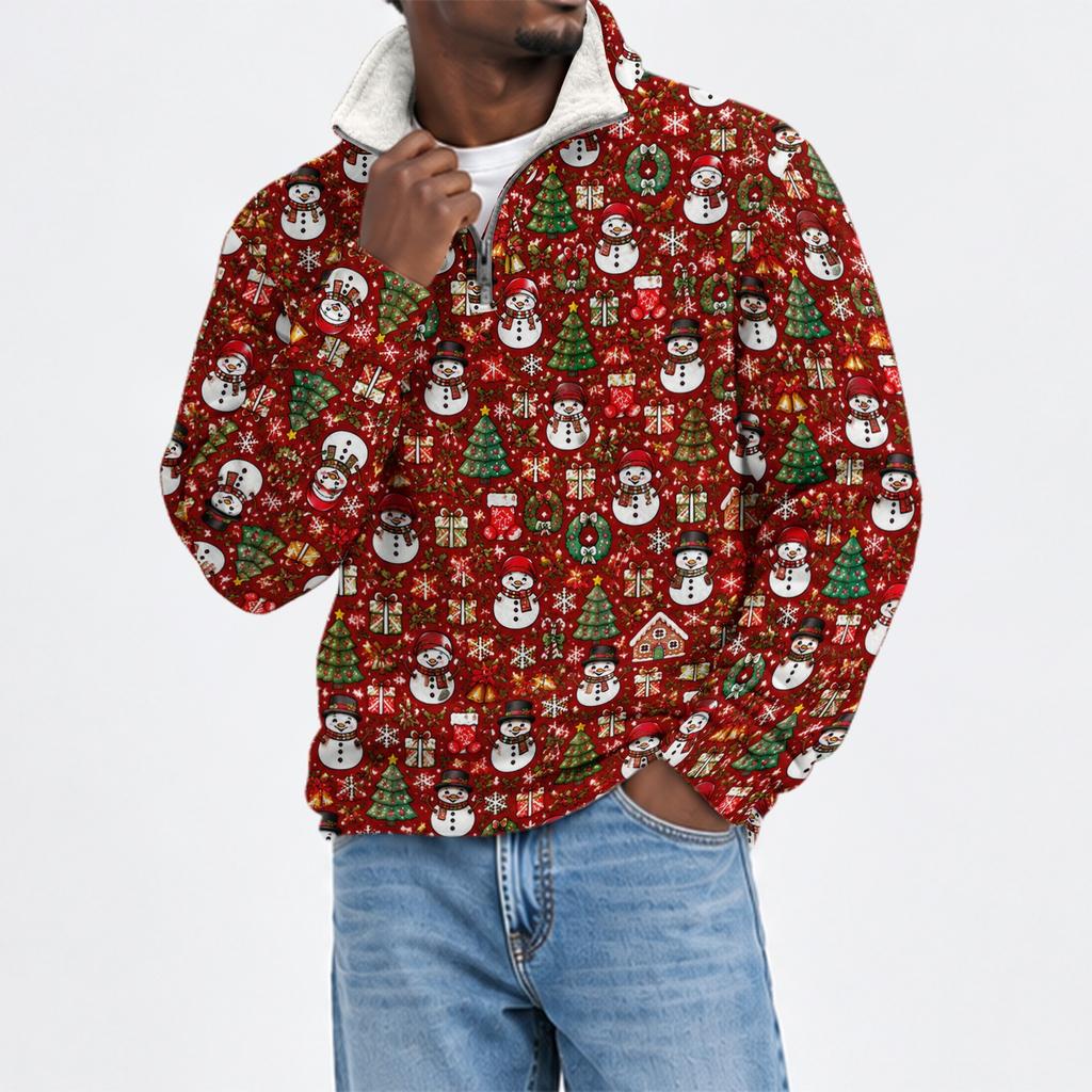Herren Weihnachts-Print Flanell-Sweatshirt mit Stehkragen für die Feiertage
