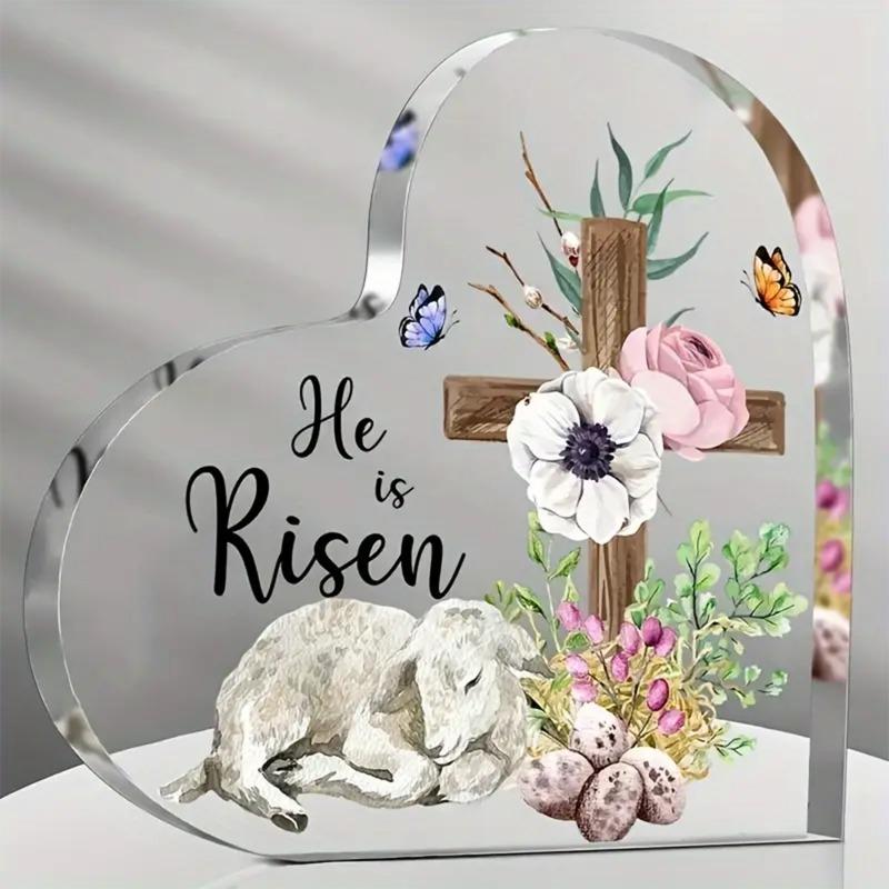

2D Flat Heart Acrylic Easter Cross Sheep Decoration Plaque, Suitable for Wall Decoration, Porch, Room, Villa, Accents Home, Hallway, or Workplace - Ru 10*10CM