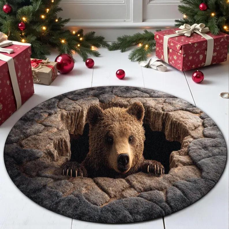 Visual Stereoscopic Black Cat Circular Carpet Bear Floor Mat Entrance Bedroom Bedside Sofa Carpet Home Decoration Rug