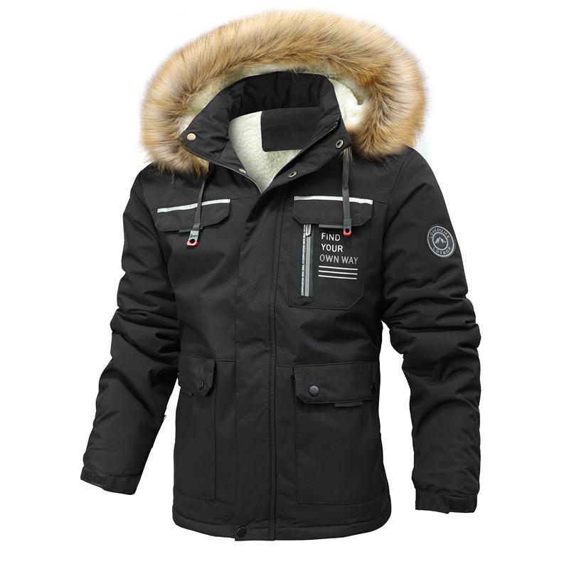 

Мужская повседневная куртка Parker Coat осень и зима с капюшоном мужская одежда флис утолщенный облегающий крой средней и длинной длины M чёрный