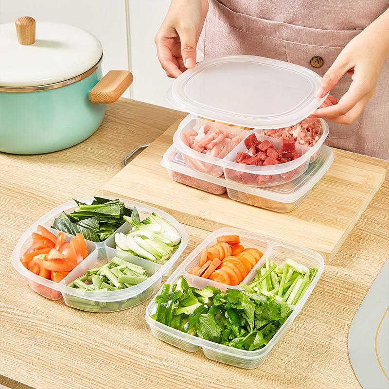 Japanese-Style Four-Grid Packing Box, Refrigerator Frozen Fresh-Keeping Box, Onion, Ginger, Garlic, Transparent Storage Box With Lid