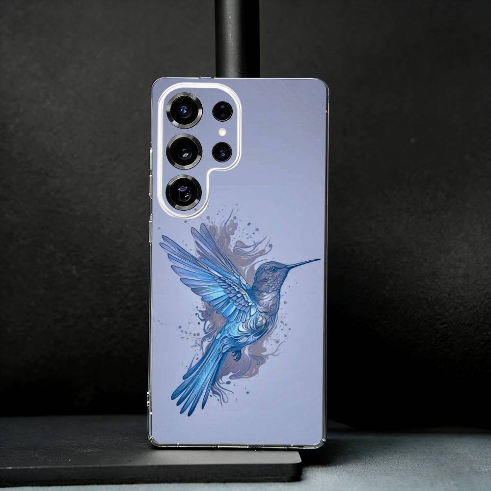 Bird Hummingbird Painting Phone Case For Samsung S25,S24,S21,S22,S23,S30,Ultra,S20,Plus,Fe,Note,10,9,5G Transparent Cover