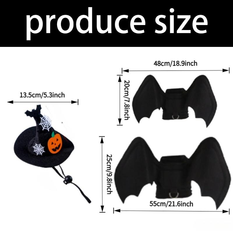 Halloween Seasonal Pet Costume Set with Pointed Hat Wing Panel Collar Charm Soft Fabric Look for Photo Parties and Home Use