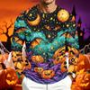 Men Long Sleeve T‑Shirt Halloween Pumpkin Bat 3D All‑Over Print Gothic Holiday Party Casual Tee