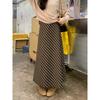 Kumikumi Retro Contrast Color Stripe Skirt A- Line Skirt Women Clothes Autumn Drape High Waist Slimming Versatile Long Dress