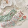 6 Pairs Flower Pattern Mesh Breathable Socks Hollow Mesh Cotton Anti-slip Summer Floral Socks Casual Breathable Middle Socks
