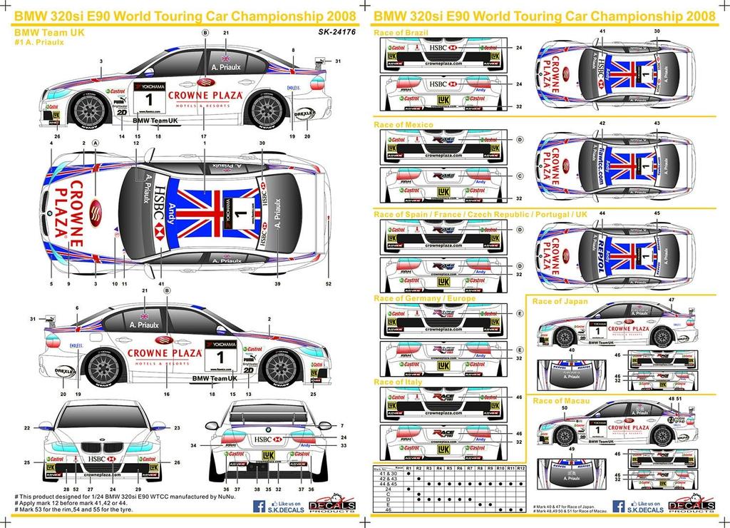 BMW 320si E90 2008 WTCC Brands Hatch Winner 2008 WTCC BMK UK Team Decal Included Plastic Model PN24037SK Platts/NuNu 1/24 (Car)
