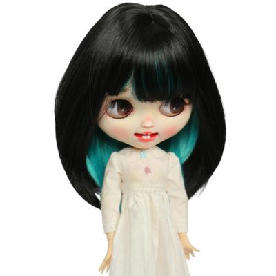 Linfairy 9-10 Inch Doll Wig, Double Colored Inside and Outside, Shoulder Length (Black & Dark Blue)